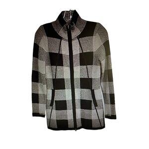 Adrienne Vittadini Black & Gray Plaid Sweater Coat Size Small